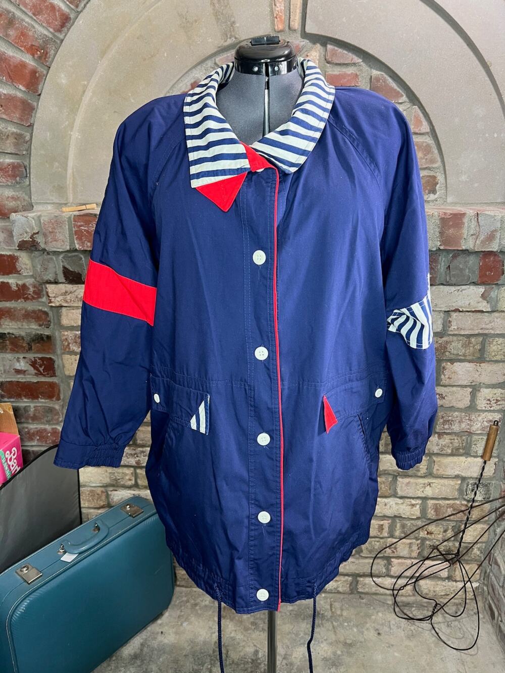 jacket nautical navy blue red white 1990s